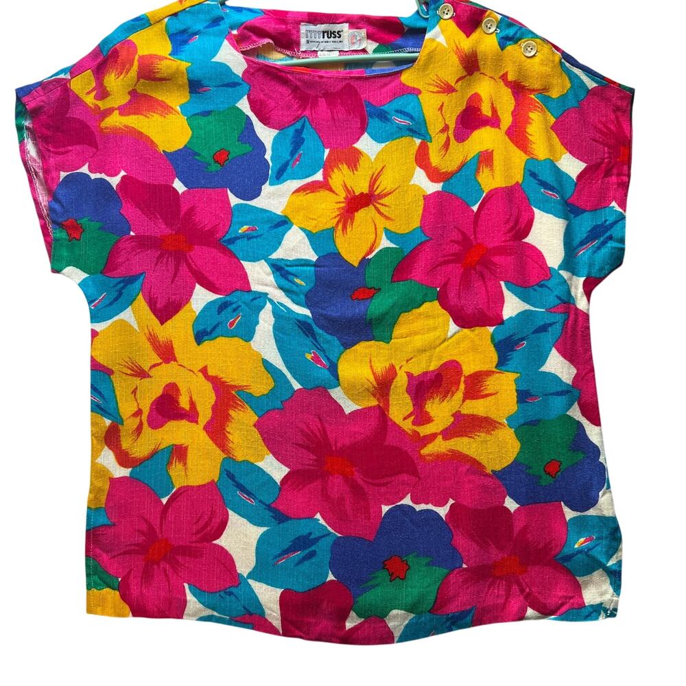 Vintage 80's rrrrRuss Floral Print Top